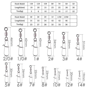 50PCS Pike Fishing Accessories Connector Pin Bearing Rolling Swivel Stainless Steel Snap Fishhook Lure Swivels Tackle