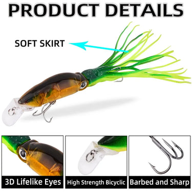 Large Simulation Octopus Squid Fishing Lures Bait 19g 38g 3D Eyes Fishing Lure Hard Bait Wobbler Squid Jig Lure