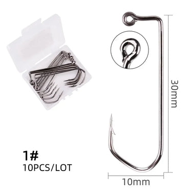 10pcs 7150 Jig Fishing Hooks Barbed Black Hook High Carbon Steel Barbarian 90 Degree Fishhook Size 1# to 6/0#