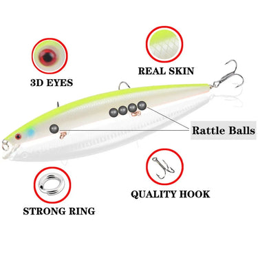 Best Selling 1pcs 18cm 24g Big Long Fish Minnow Sea Fishing Lure Bait 3D Eyes Strong Hooks Lures For Sea Fishing