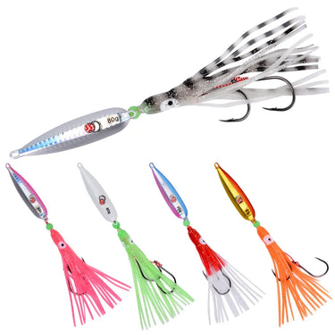 Fast Sinking Metal Jig Spoon Lure  with Silicone Skirt 1pc 40-200g Fishing Hard Artificial Bionics Bait For Tuna Bass Saltwater