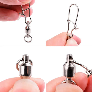 10/50/box Swivels Stainless Steel Fishing Connector Interlock Rolling with Hooked Bearing Fishhook Lure Tackle Accessories