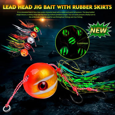 Deep Sea Iron Plate with Silicone Skirt Dual Hook Noctilucent Slow Jig Fishing Bait Lead Body For Freshwater Saltwater Fishing