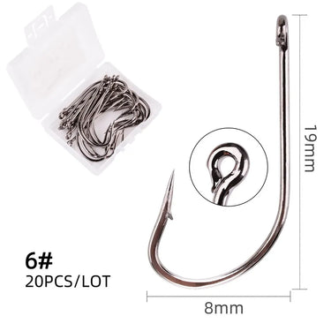 20pcs/box Fishing Hooks Carbon Steel Long Shank Saltwater Hook 6#-4/0# Barbed Ocean Fish Jig Hooks Size Sea Fishhook