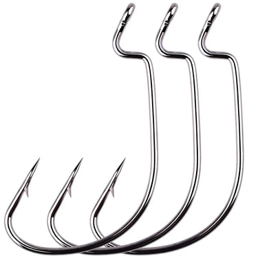 100pcs Fishing Hook Carbon Steel Wide Crank Offset Fishhook For Soft Lure Bass Barbed Carp Fishing Tackle Worm Hook