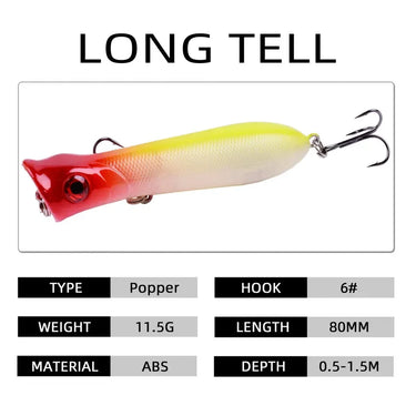 Popper Fishing Lure Wobbler 3D Eyes 8cm 11.5g Topwater Hard Iscas Artificial Plastic Bait Crankbait Pesca Carp Fishing