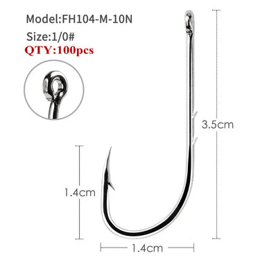 100pcs Double-backed Fishing Hooks Barbed Sharp Tip Hooks Long Shank Handle Circle Large Size Sea Hook For Big Fish Japan