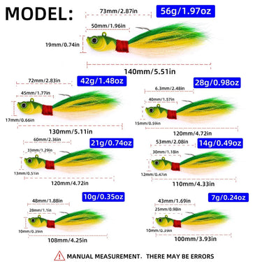 1PC Bucktail Jigs Head Hook 3D Eyes Bait 7g 14g 28g 56g Deer Hair Feather Hook Beard Jigging Lure Fishing