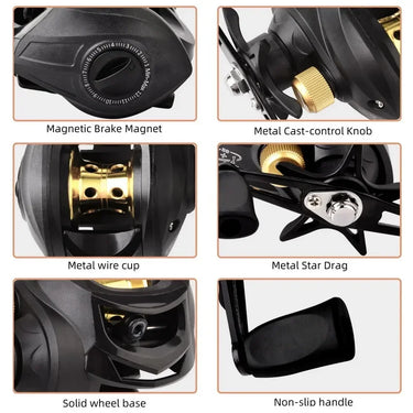 Baitcasting Fishing Reel with Aluminum Spool, 7.2:1 Gear Ratio, Max Drag 8kg, Luya, Freshwater Pesca