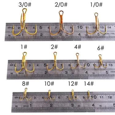 10Pcs/lot 2# 4# 6# 8# 10# Tea Fishing Hook High Carbon Steel Treble Overturned Hooks Fishing Tackle Round Bend Treble For Bass