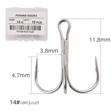 10Pcs/lot 2# -14# 3/0# Silver Fishing Hook High Carbon Steel Treble Overturned Hooks Fishing Tackle Round Bend Treble For Bass