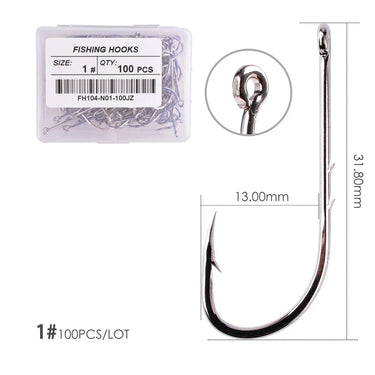 100pcs/box Long Shank Fishing Hooks Size 1#-12# High Carbon Steel Fishhook Sharp Barbed Offset Narrow Bait Fishing Hook