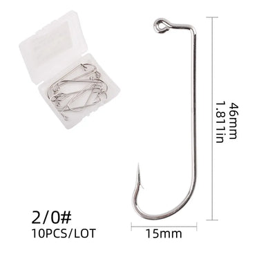10pcs/box 90 Degree Jig Fly Fishhook Tying Strong Wire Fish Hook Size 2 1 1/0-5/0 Aberdeen Jig Fishing For Sea Fishing Hooks