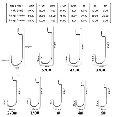 10pcs Wide Gap Worm Fishing Hooks Jig Crank Big Bass Hook Black High Carbon Steel Crank Barbed Hook for Soft Fishing Lure