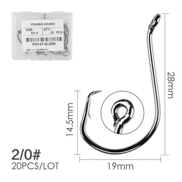 20pcs/box Fishing Hooks Offset Circle Fishing Hook Carp Fishhook Jig Big Barbed Hook High Carbon Steel Fishing Hooks Tackle
