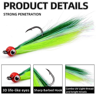5Pcs Bucktail Teasers Fishing Hooks High Carbon Steel Steelhead Minnow Fly Fishing Flies Lure for Salmon Trout Bass