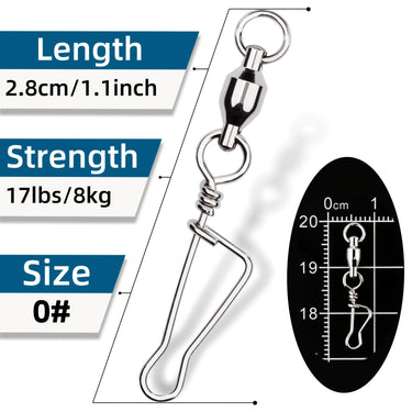 20/50pcs Stainless Steel Fishing Ball Bearing Swivel Durable Coast Lock Connector for Saltwater and Freshwater Fishing Connector
