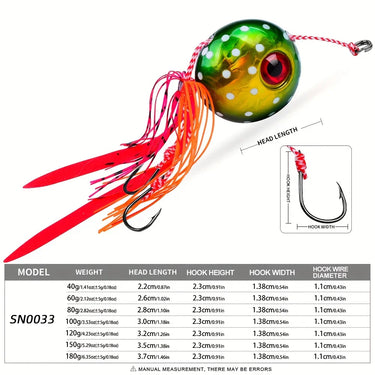 Squid Jig Fishing Lure with Glowing Eyes and Tassel Tail Slow Pitch Jigs Artificial Bait for Offshore Saltwater Boat Fishing