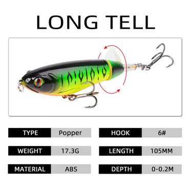 105mm 17.3g Topwater Fishing Lures Whopper Popper Artificial Bait Hard Popper Soft Rotating Tail Fishing Tackle
