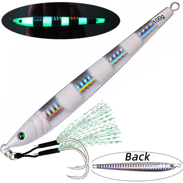 Slower Long Metal Jig Fishing Lure With Hook Slow Cast Jigging Spoon  60G 80G 100G Artificial Shore Metal Bait Sea Tackle