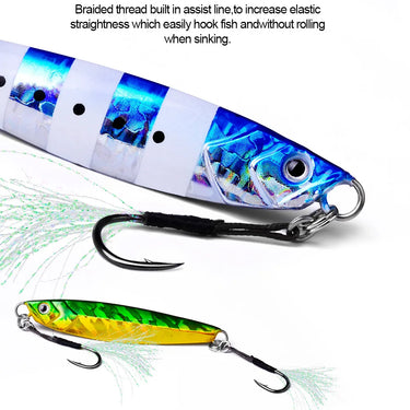 20pcs/lot Metal Jig Assist Hook With PE Line Feather Solid Ring Jigging Spoon Saltwater Fishhook Set for 10-60g Lure