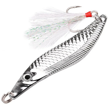 Metal Spinner Spoon Fishing Lure VIB Vibration Sequins Jigs Wobblers Artificial Baits With Feather Hook For Bass Trout Bait