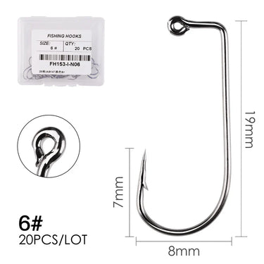 20pcs/box 9147 High Carbon Steel Fishhook Black 90 Degree Aberdeen Offset Jig Fishing Hooks Size 6# - 5/0# Big Fishing Hook