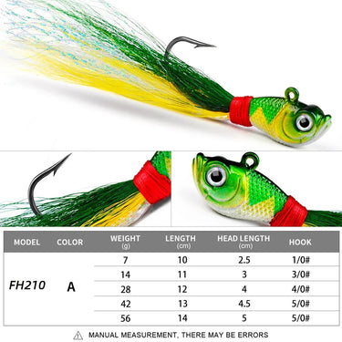 1PC Bucktail Jigs Head Hook 3D Eyes Bait 7g 14g 28g 56g Deer Hair Feather Hook Beard Jigging Lure Fishing