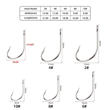 50pcs/box Carb Hook Fishing Hook Big Ring Carbon Steel Single Hooks Tackle Worm Hooks with Big Eyes Ring