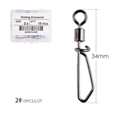 10Pcs/ Box Fishing Rolling Swivels Connector with T shape Snap 2#-12# For Fishhook Lure Tackle Carp Fishing Accessories