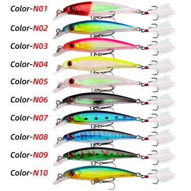 3D Bionic Minnow Fishing Lure with Laser Eyes 9cm/3.54inch, 7g, Artificial Hard Bait with Feather Treble Hook Perfect for Fish