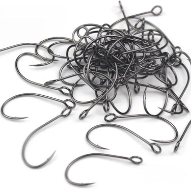 50pcs/box Carb Hook Fishing Hook Big Ring Carbon Steel Single Hooks Tackle Worm Hooks with Big Eyes Ring