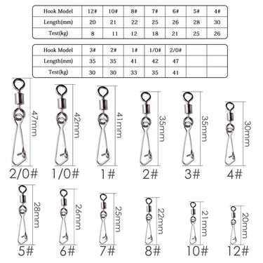 Stainless Steel Fishing Connector Pin Bearing Rolling Swivel Snap Pins Pike Fishing Tackle Accessories Fishhook Lure Swivels Set