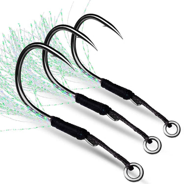 20pcs/lot Metal Jig Assist Hook With PE Line Feather Solid Ring Jigging Spoon Saltwater Fishhook Set for 10-60g Lure