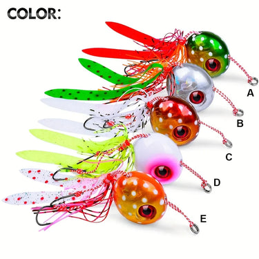 Squid Jig Fishing Lure with Glowing Eyes and Tassel Tail Slow Pitch Jigs Artificial Bait for Offshore Saltwater Boat Fishing