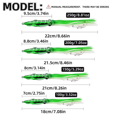 High Quality  Lure Metal Head Octopus Skirt Fishing Jigging Lure100g 250g Artifial Bait Pesca Fishing Lure Hard Bait With Hooks