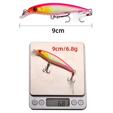3D Bionic Minnow Fishing Lure with Laser Eyes 9cm/3.54inch, 7g, Artificial Hard Bait with Feather Treble Hook Perfect for Fish