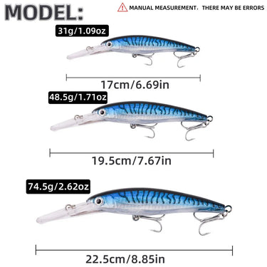 31/18/74g Big Floating Minnow Fishing Lure Laser Artificial Bait Saltwater Long Casting Trolling Wobblers Jerkbait Equipment