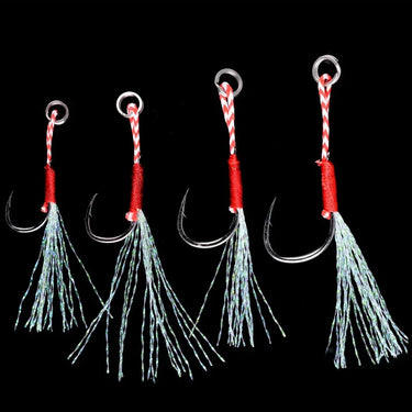 20pcs/Lot Fishing Lure Slow Jigging Fishing Cast Jigs Assist Hook Barbed Single Jig Hooks Thread Feather Pesca High Carbon Steel