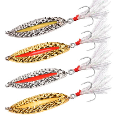 Luminous Metal Spinner Spoon Fishing Lure Hard Baits Sequins Noise Paillette with Feather Treble Hook Fishing Tackle 2.5g-20g