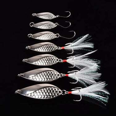 Snake Hard Spinner Spoon Lure Metal Sequins Baits with Treble Hook Feather Fishing Lures Gold Silver 2.5g-50g