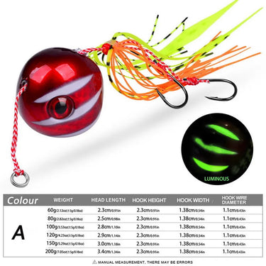Deep Sea Iron Plate with Silicone Skirt Dual Hook Noctilucent Slow Jig Fishing Bait Lead Body For Freshwater Saltwater Fishing
