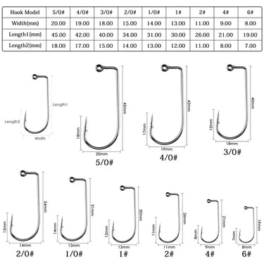 20pcs/box 9147 High Carbon Steel Fishhook Black 90 Degree Aberdeen Offset Jig Fishing Hooks Size 6# - 5/0# Big Fishing Hook