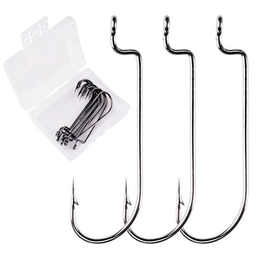 10pcs Wide Gap Worm Fishing Hooks Jig Crank Big Bass Hook Black High Carbon Steel Crank Barbed Hook for Soft Fishing Lure