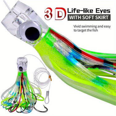 70g/96g Resin Head Octopus Soft Skirt Lure Deep Sea Boat Fishing Big Trolling Bait for Tuna Wahoo Shark Skirts Fast Sinking