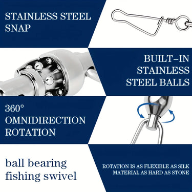 20/50pcs Stainless Steel Fishing Ball Bearing Swivel Durable Coast Lock Connector for Saltwater and Freshwater Fishing Connector
