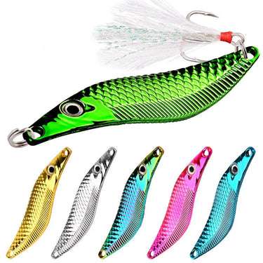 Metal Spinner Spoon Fishing Lure VIB Vibration Sequins Jigs Wobblers Artificial Baits With Feather Hook For Bass Trout Bait