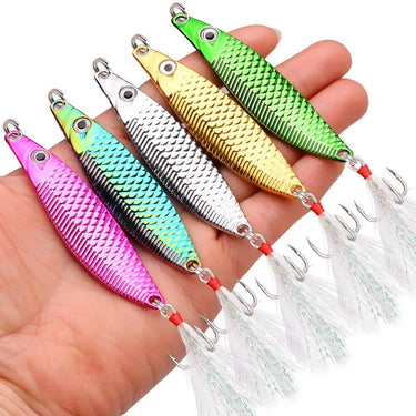 Metal Spinner Spoon Fishing Lure VIB Vibration Sequins Jigs Wobblers Artificial Baits With Feather Hook For Bass Trout Bait