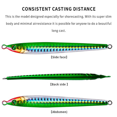 Slower Long Metal Jig Fishing Lure With Hook Slow Cast Jigging Spoon  60G 80G 100G Artificial Shore Metal Bait Sea Tackle