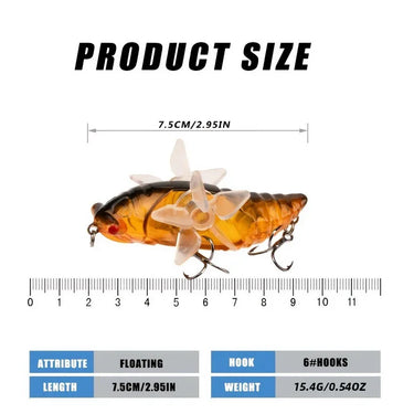 Bionic Cicada Hard Fish Lure Spinning Spinning Fishing Bait 7.5cm/15.4g Propeller Treble Hook For Freshwater Saltwater Lures